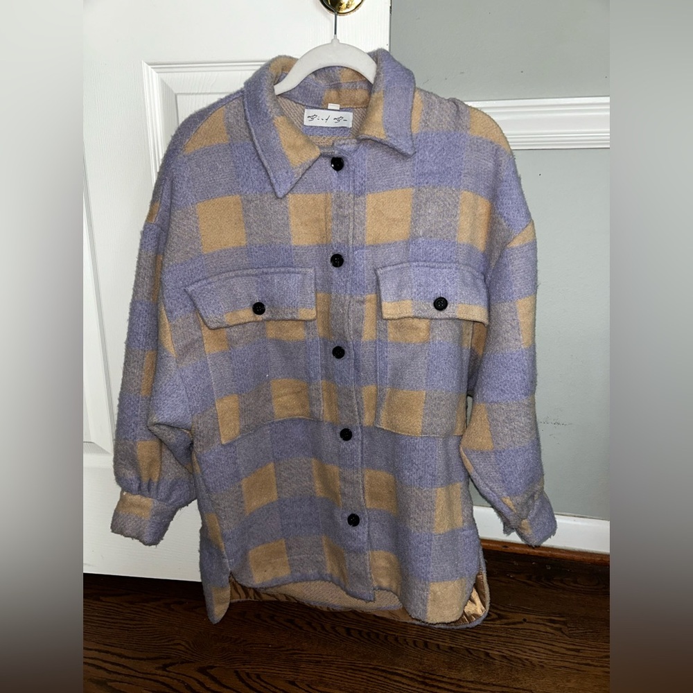 Small Checkered Button-Up Fall Jacket In Lavender… - image 1